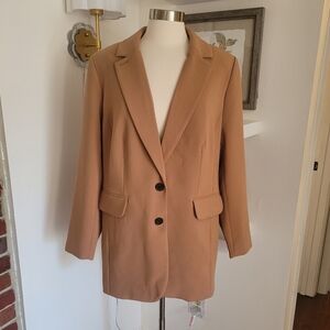 ELOQUII The 365 Semi Stretch Two Button Rayon Blazer Jacket Camel 14